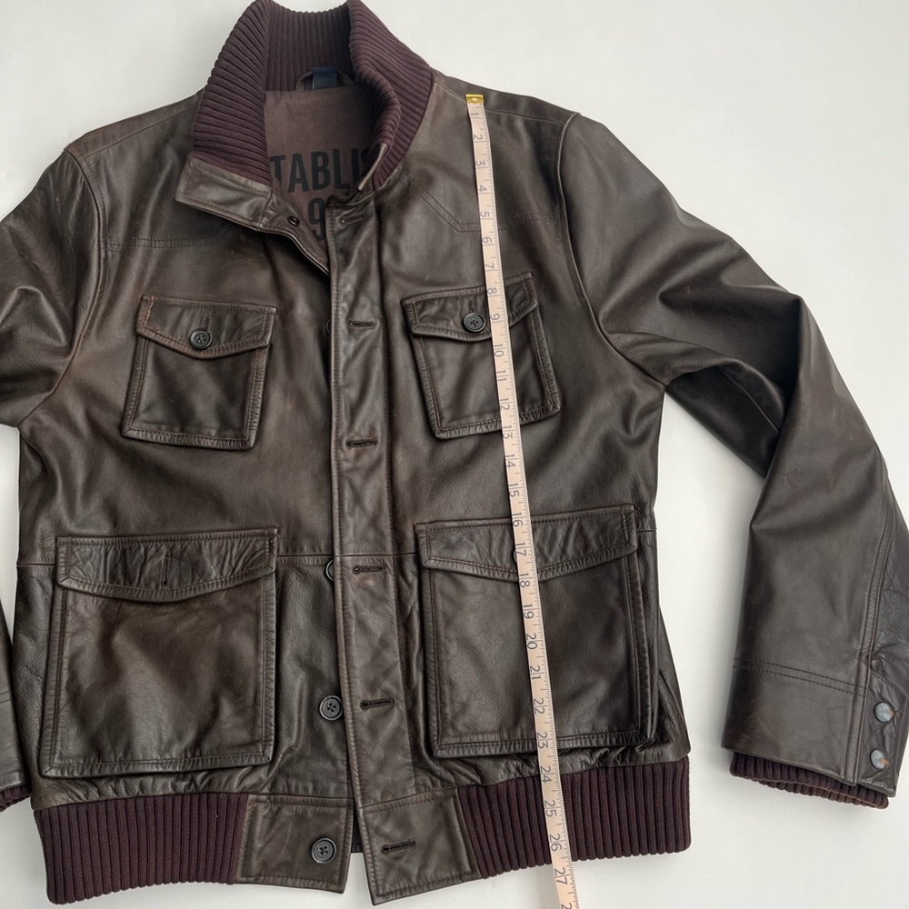 Gap men’s brown genuine leather bomber jacket with ribbed collar / L - Picture 9 of 11